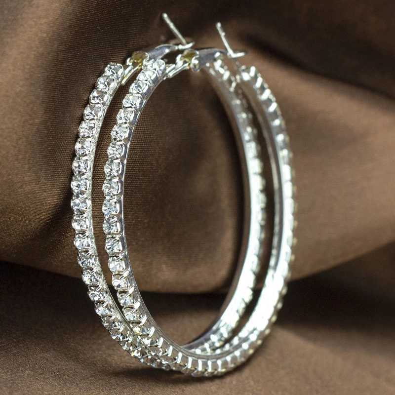 Popular Earrings with Rhinestones 20mm-90mm Crystal Circle Hoop Earrings Simple Big Circle Silver Plated Hoop Earrings for Women XJ250814
