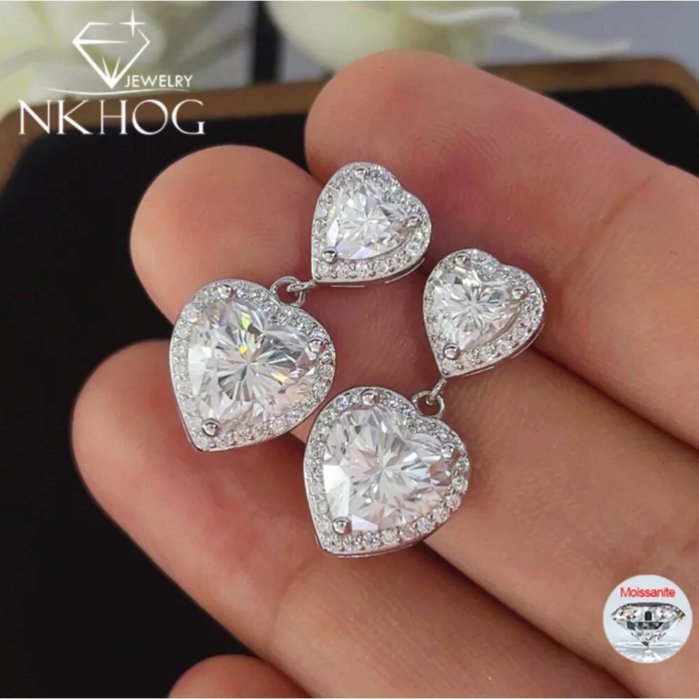 NKHOG 5CTTW Heart Shape Moissanite Drop Earrings Women 925 Silver Sparkling Diamond Wedding Ear Stud 18K Plated Fine Jewelry GRA