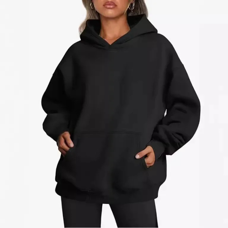 Fashionable Autumn Winter Womens Hooded Pullover Polo Shirt Long Sleeve Fleece Casual Style Oversized Sweater Coat With Pocket 250813