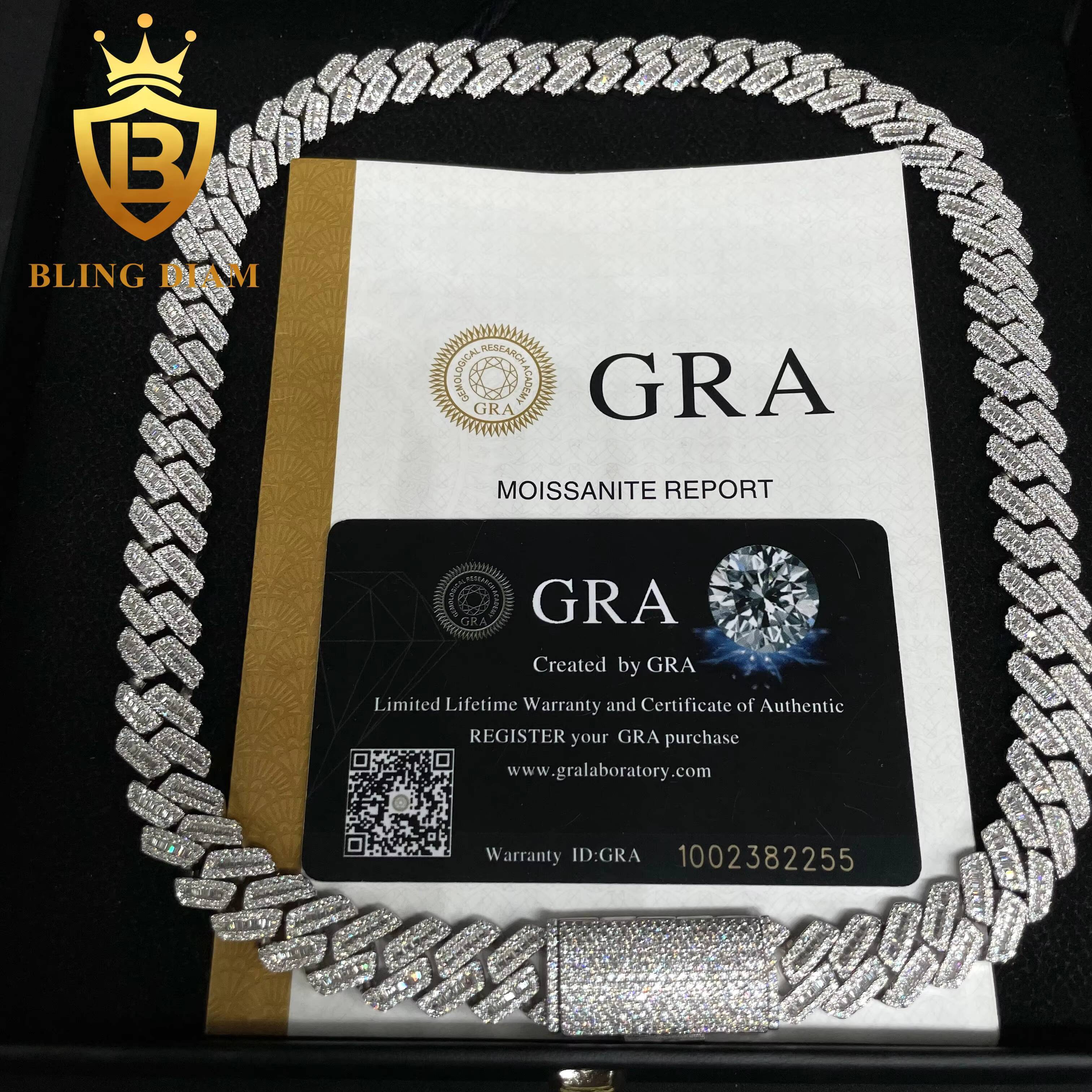 Fashion Hip Hop 12MM Width Cuban Link Chain Sterling Silver 925 VVS Moissanite Diamond Jewelry Men Cuban Necklace