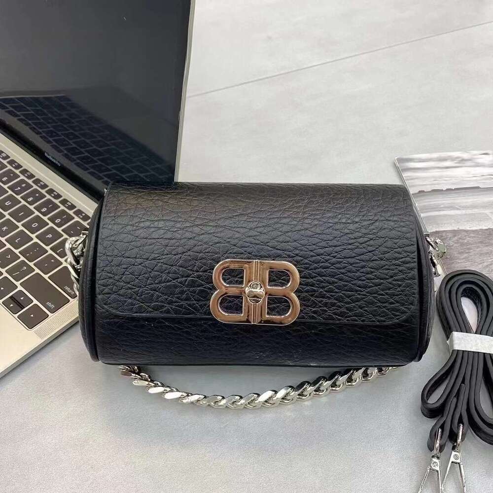 DHessentials Vintage Pillow Bag - Trendy Cylinder Crossbody Purse with Chain Strap, Stylish Underarm Bag for Women (Black/Taupe)