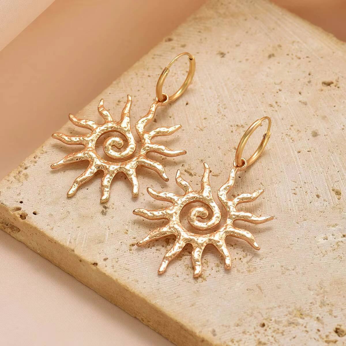 Suower Earrings Cross-Border Fashion Stainless Steel Spiral Sun Jewelry Simple Design Versatile