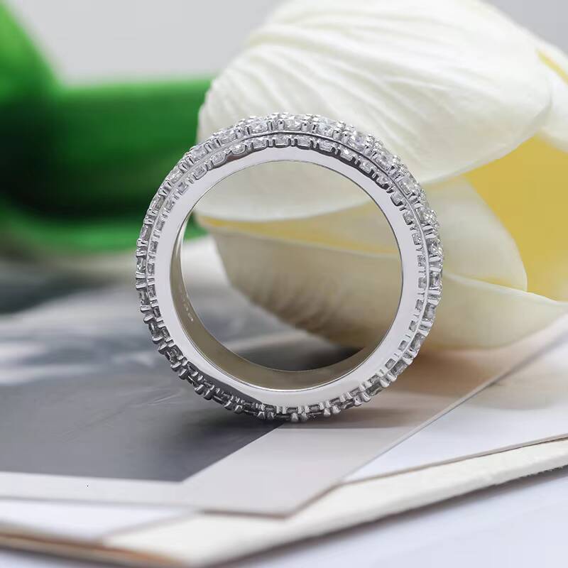 Paston Jewelry Custom 4 Rows Moving Band Round Moissanite D VVS Pass Dia Text Sier Ring for Men