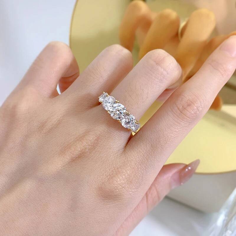 Anziw 5 Stone Rings 3.6cctw D Color Moissanite Engagement Wedding Bands Sliver 925 for Women Sparkling Diamonds Jewelry With GRA
