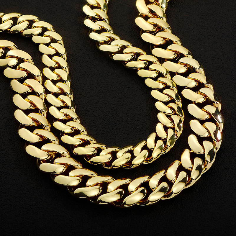 14//18/22mm Hip Hop Miami Cuban Chain Necklace Real Gold Plated High Quality Copper Jewelry