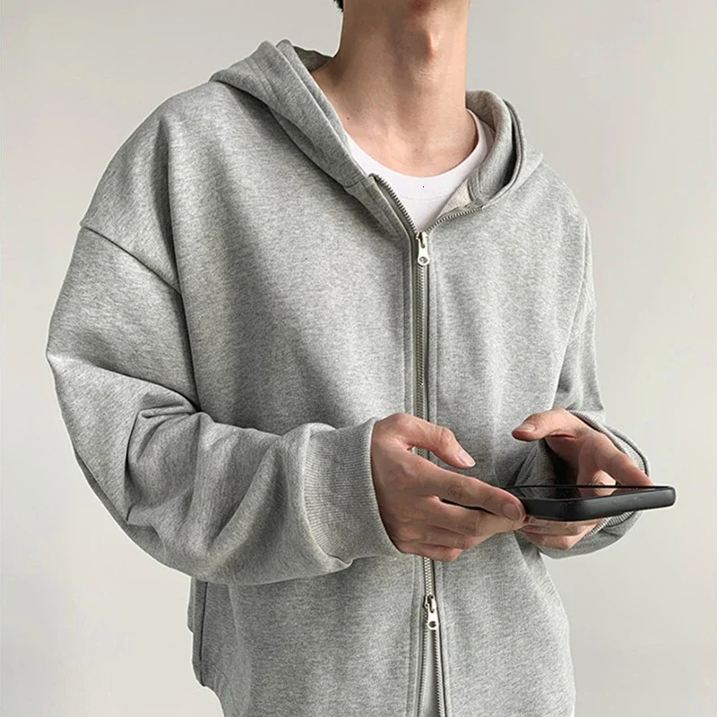 Autumn Korean Fashion Zipper Hooded Sweatshirts For Men Long Sleeve Y2K Vintage Hoodies Basic Crop Tops Streetwear Hoody Jacket 250813