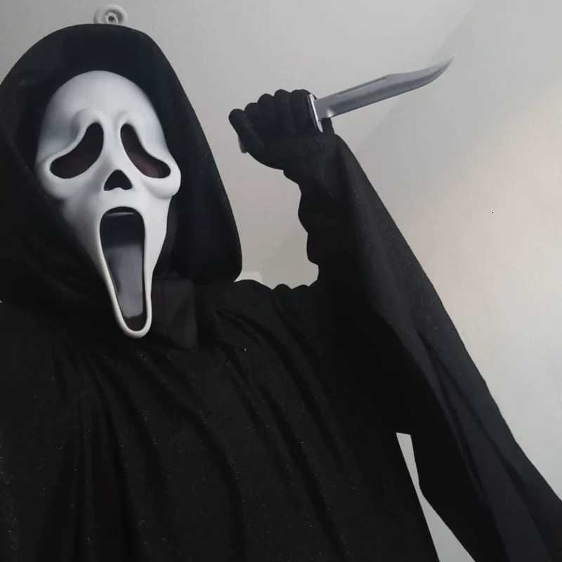 Latex Scream Ghostface Mask Horror Full Head Mask Prank Cosplay Costume Scary Movie Ghostface Props Home Decor Party Supplies Y250814