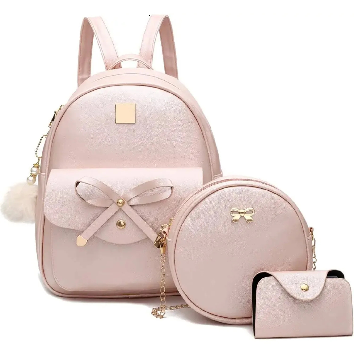 Girls Bowknot 3-Pieces Fahsion Leather Backpack Purse for Women Rucksack for Ladies Shoulder Bag Mommy Bag 250813