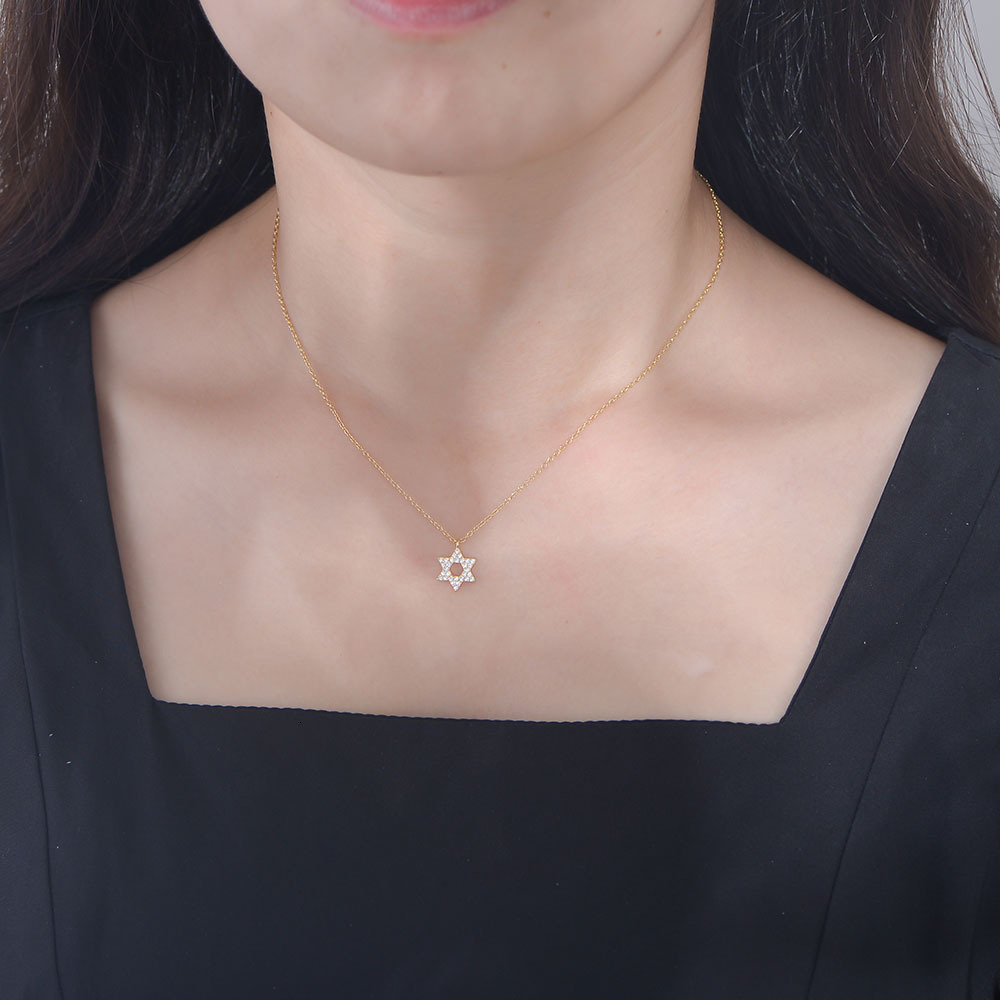 S Pure Sparkling Dia Hexagram Pendant Necklace for Women High-end Ins Micro-inlaid Zirconia Clavicle Chain Sier Jewelry Jewelry for Women