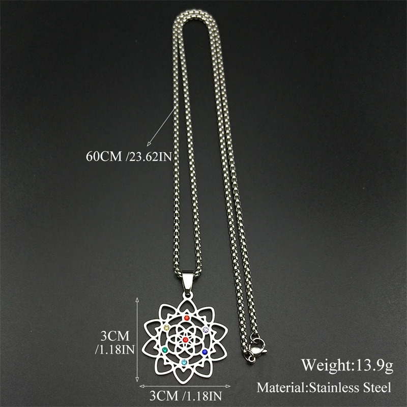7 Chakra Sacred Geometry Metatron Heart Necklace For Women Flower Of Life Love Stainless Steel Silver Color Chain Jewelry Gifts 250812