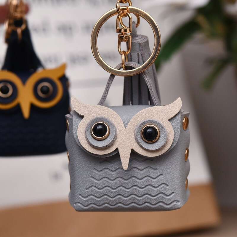 Creative Leather Owl Coin Purse Trendy Car Bag Couple Keychain Small Pendant