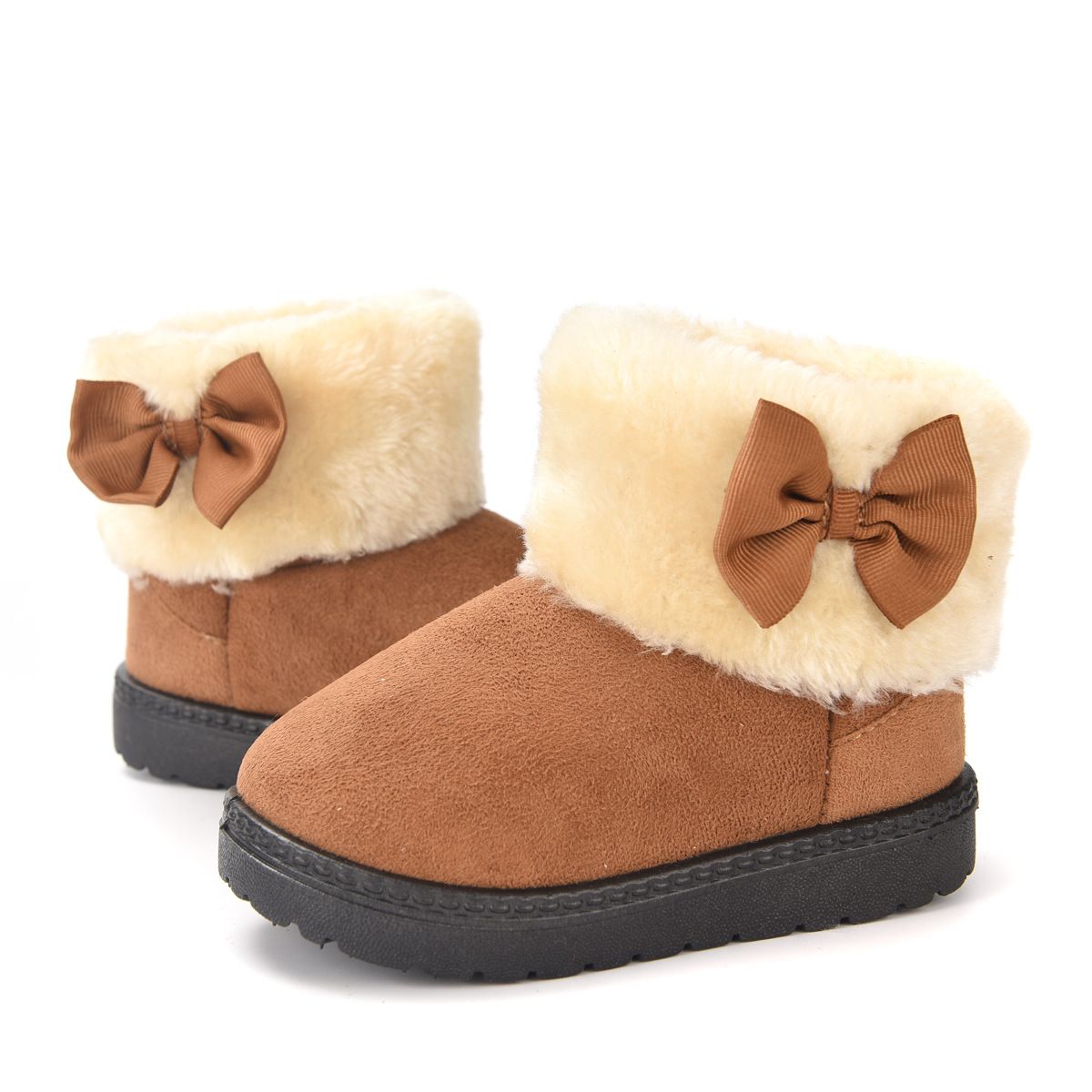 Girls Snow Boots Winter Warm Kids Cotton Shoes Toddler Suede Anti Slip Sneakers Bowknot Princess Short Boots Plush Children Shoes Sizes US5C-US3Y 0004