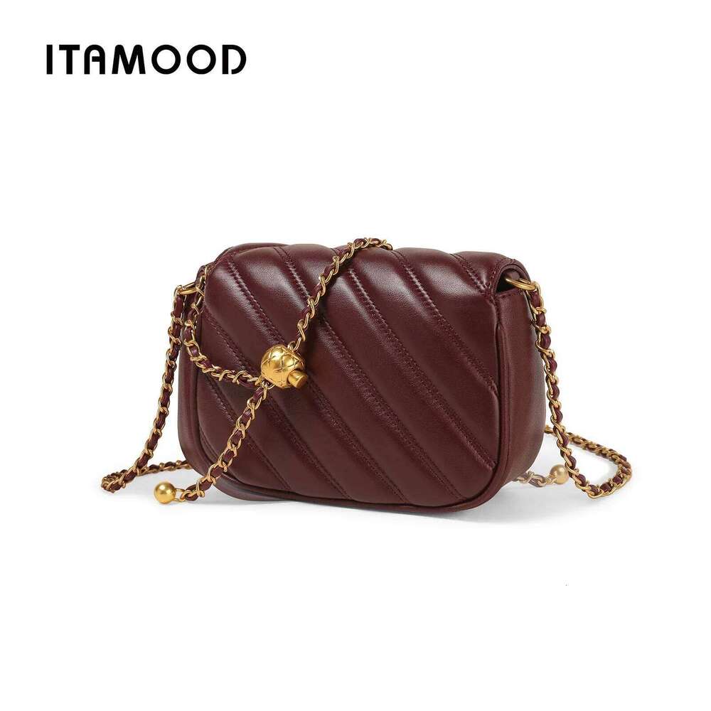 ITAMOOD Leather Quilted Bag, Chain Shoulder Handbag, Stripe Crossbody Bag