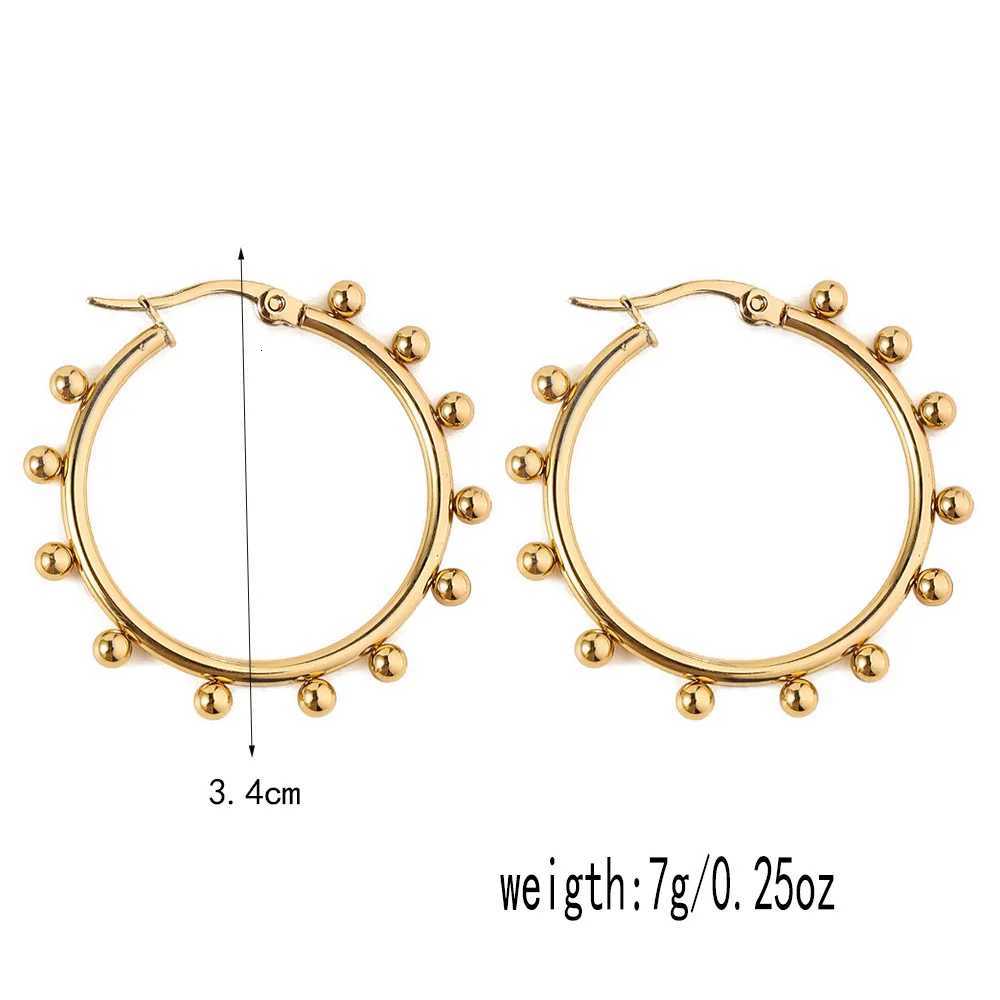 Womens Geometric Round Steel Ball Stainless Steel Hoop Earrings Electroplated Gold Color Non Fading Earrings XJ250814
