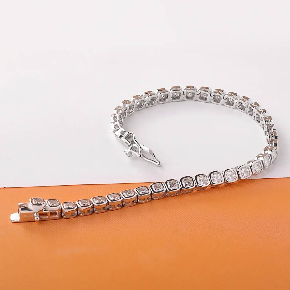 NKHOG 3*3mm Full Moissanite Tennis Bracelets For Women Men 925 Sterling Silver Asscher Cut Square Diamond Jewelry Pass Test GRA