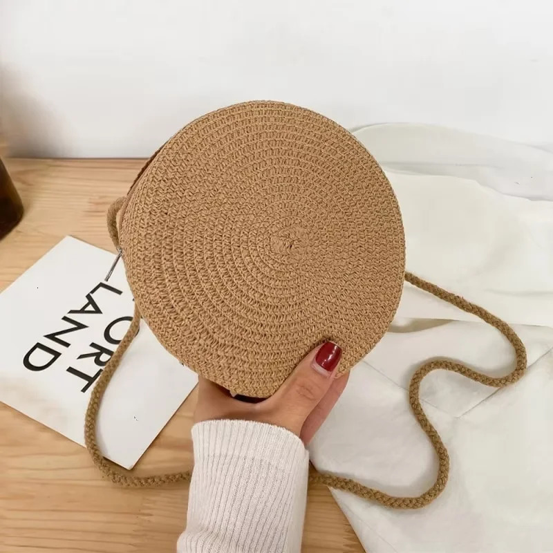 Minimalist Straw Bag Round Crossbody Purse Women Shoulder Vocation Style Handbag genuine grade in handbag250813