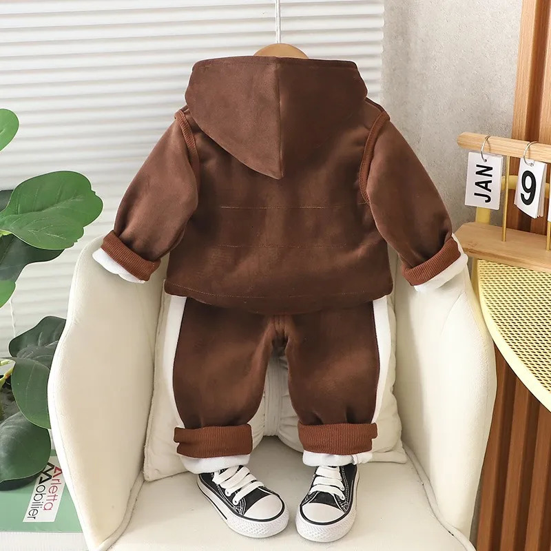 Baby Boys Clothing Set Autumn Winter Cartoon Lion Fleece Thick Hooded Jacket Coat Pants 3Pc Suit for 1-4 Years Kids Warm Outfits 250813