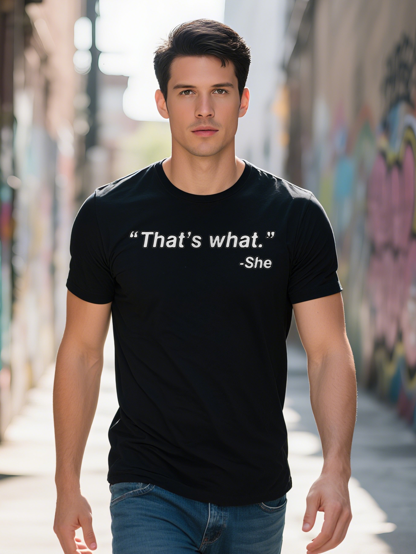 Men Casual Graphic T-Shirt with That s What She Said Print Black White Text Design Regular Fit Summer Top