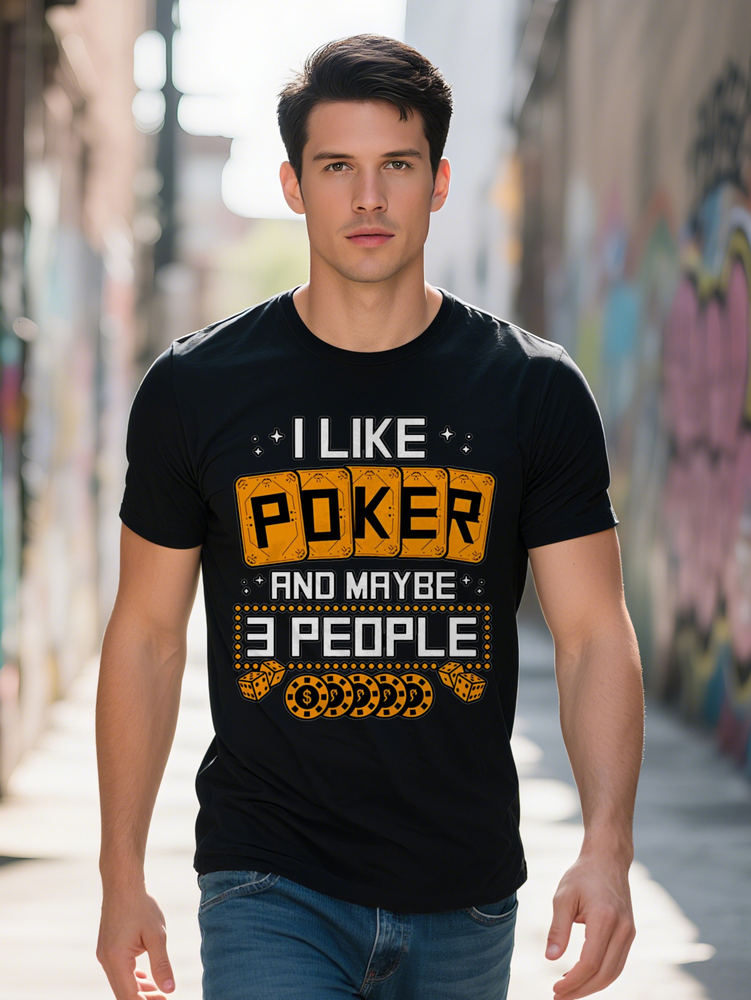 Men S Casual Crew Neck T-Shirt Poker Themed Graphic I Like and Maybe People Design Black with Orange White Print