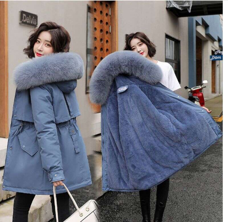Winter Jacket Coat Women Parkas Winter Clothes Fur Lining Hooded Mid Long Thicke Warm Cotton Padded Jacket Female Outwear