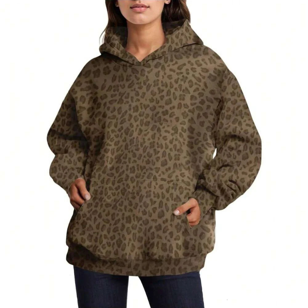Trendy Leopard Print Hooded Sweatshirt American Retro Loose High Street Top Mens Womens Long Sleeved Versatile Pullover 250813