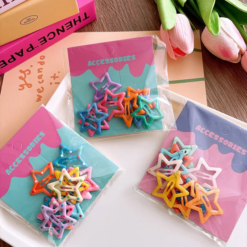 10/20pc Colorful Basic Snap Baby Hair Clips Girls Spring Sunmmer Color Heart Hairpins Star BB Barrette Kid Girls Metal Hairpins 250812