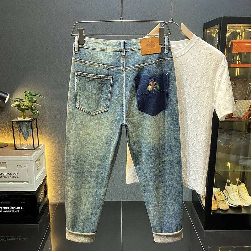 High-End Quality Retro Simple Loose Skinny Jeans Men's 2024 New Versatile Pumpkin Embroidered Harem Pants