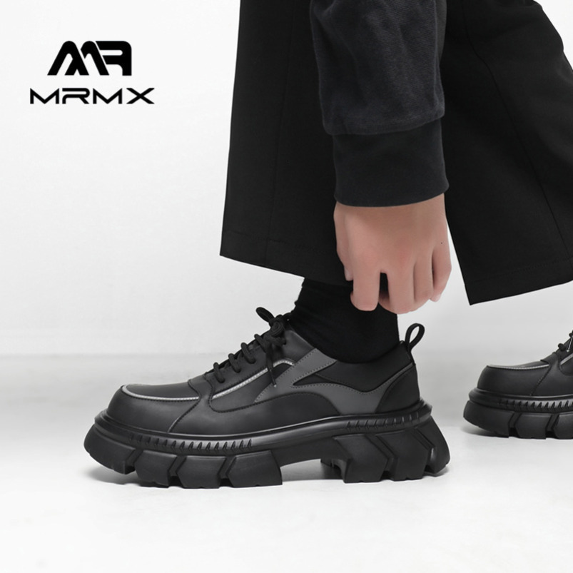 Derby with Big Toe Design, Thick Sole, Reflective Black, Height Increasing, British Style, Casual