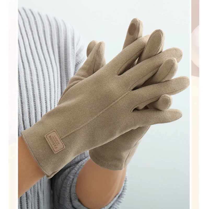 Winter Keep Warm Touch Screen Plus Velvet Inside Suede Mens Gloves Fashion Simple Solid Thicken Man Outdoor Cycling Drive 250813