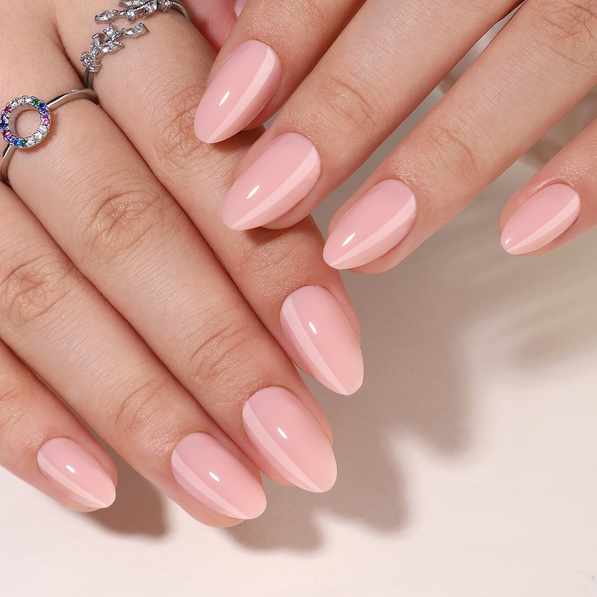 Variety Pack of Pink Acrylic Gel Nails Including Easy-to-Apply Adhesive Strip