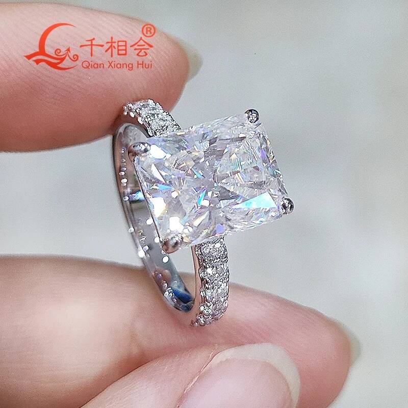 5ct Radiant Shape Full D VVS White Melee Moissanite Half Eternity Band S925 Sterling Silver Ring Engagement Jewelry for Ladies