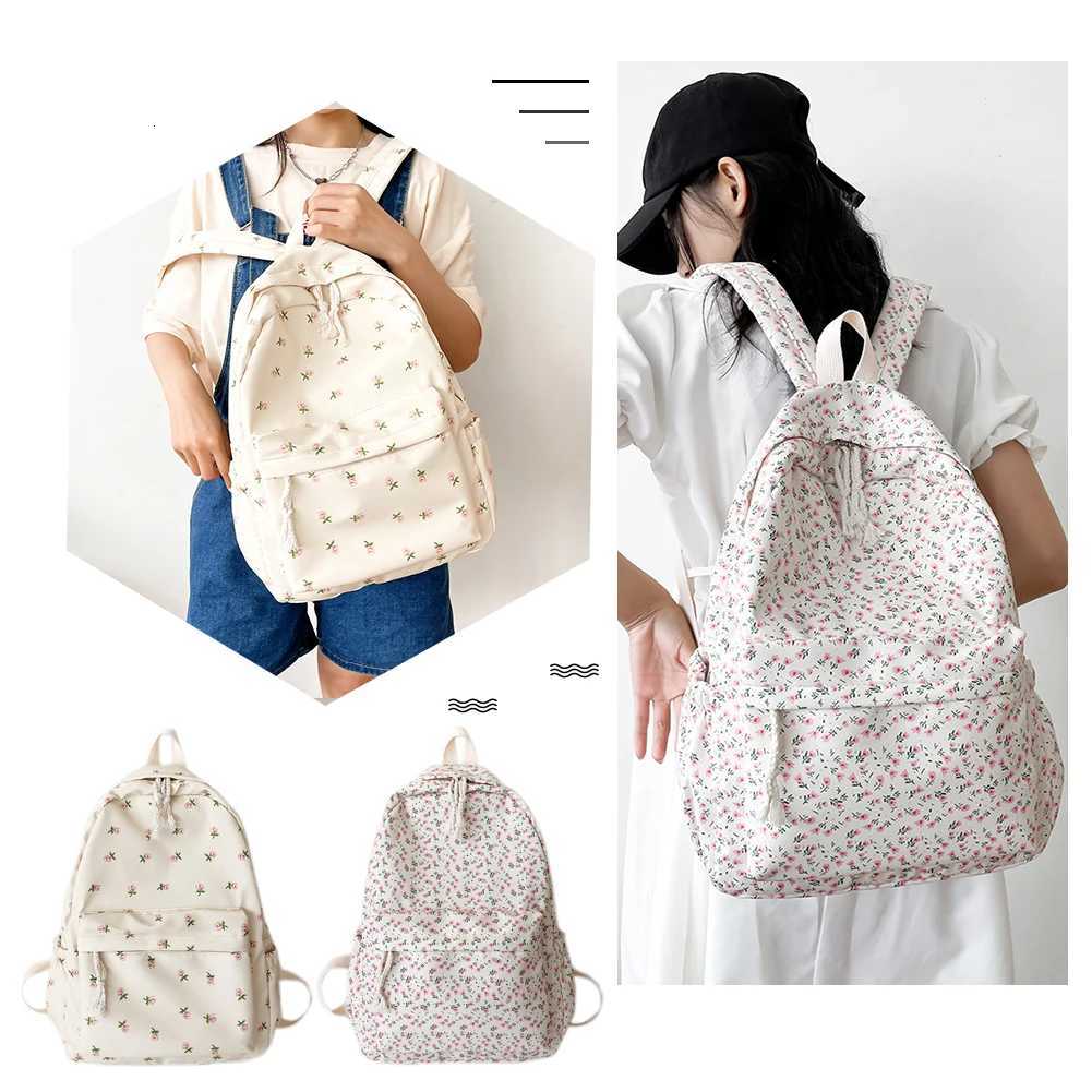 Women Simple Floral Backpack Large Capacity Flower Book Schoolbag Adjustable Strap Casual Floral Backpack Daily Student Bag XJ250814