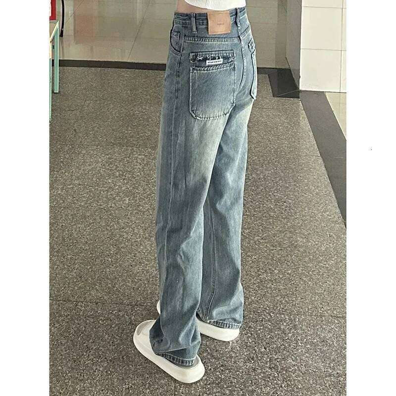 Girls Designer Retro Blue Trousers 2025 Female High Waisted Baggy Thin Casual Jeans Women Straight Leg Denim Pants