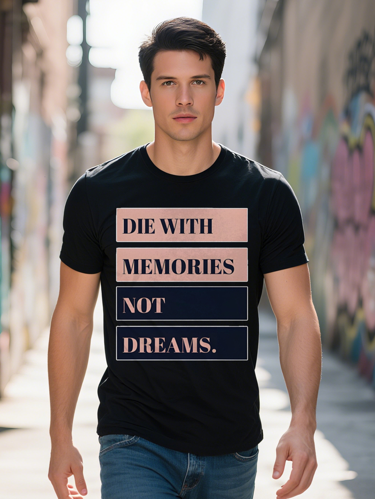 S Casual Versatile Crew Neck T Shirt with Rectangular Letter Pattern, Lightweight Fabric Perfect for Men Collection