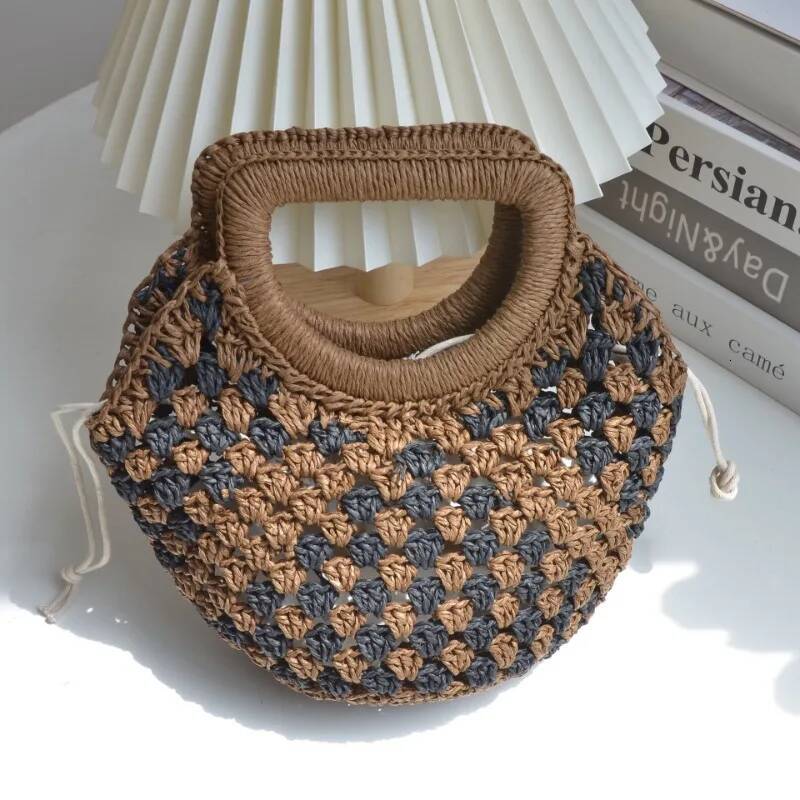 New Niche Design Retro Paper Rope Crochet Women's Straw Bag Bohemian Handmade Woven Tote Summer Beach Vacation Handbag Female high-quality