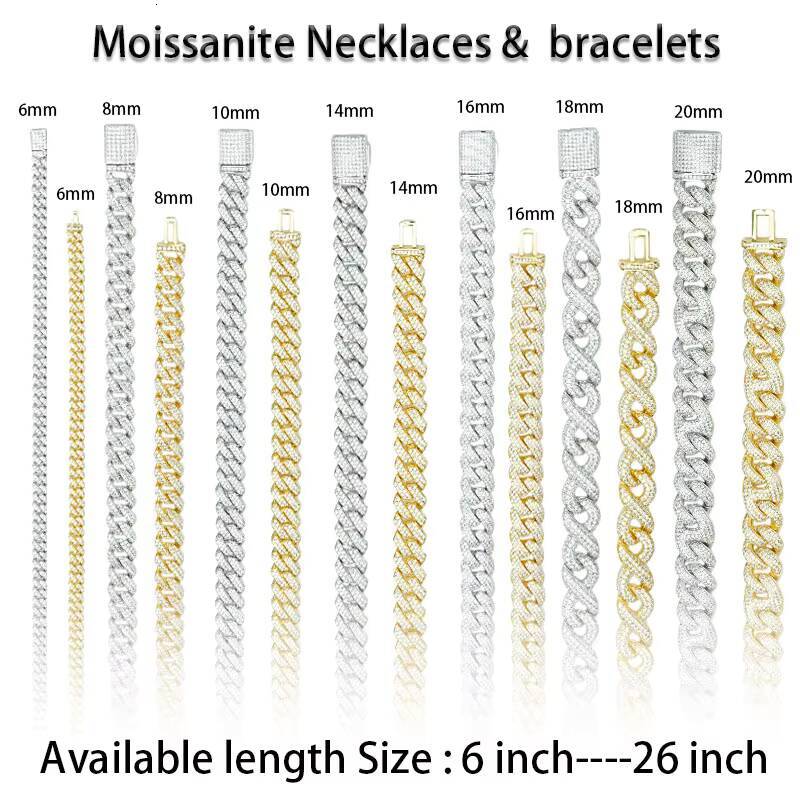 Wholesale 925 Sterling Silver Classic Cuban Necklace Stud Earrings VVS Moissanite Quality White Cut Vintage Style Party Gifts