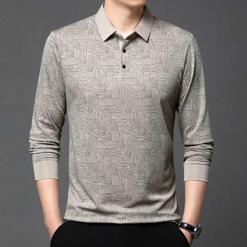 New Mens Business Casual Long Sleeve Shirt Solid Color Polo Shirt Fashionable Breathable Comfortable Versatile Top XJ250804