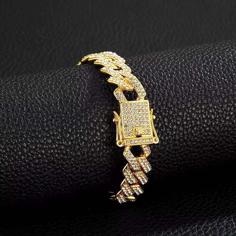 Women's 14mm Fashion Hip-Hop Necklace Jewelry Iced Out Rhinestone Zircon Gold and Sier Cuban Chain for Men