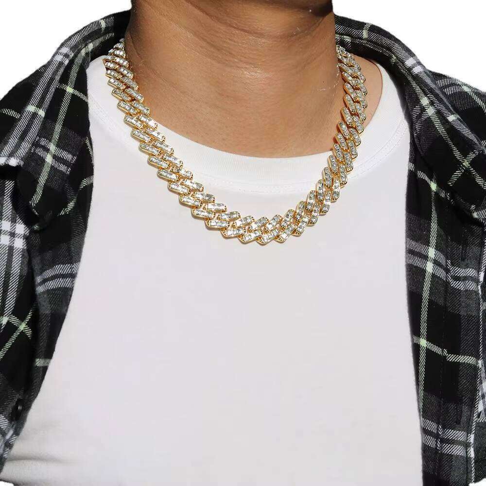 Men's 14mm Rhinestone Hip Hop Jewelry Iced Zircon Sier Plated Miami Cuban Chain Necklace