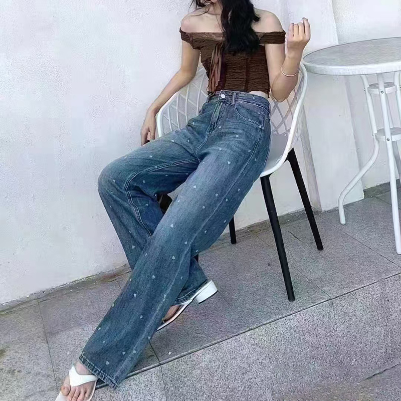New high-quality, non-elastic wide-leg floor-length jeans