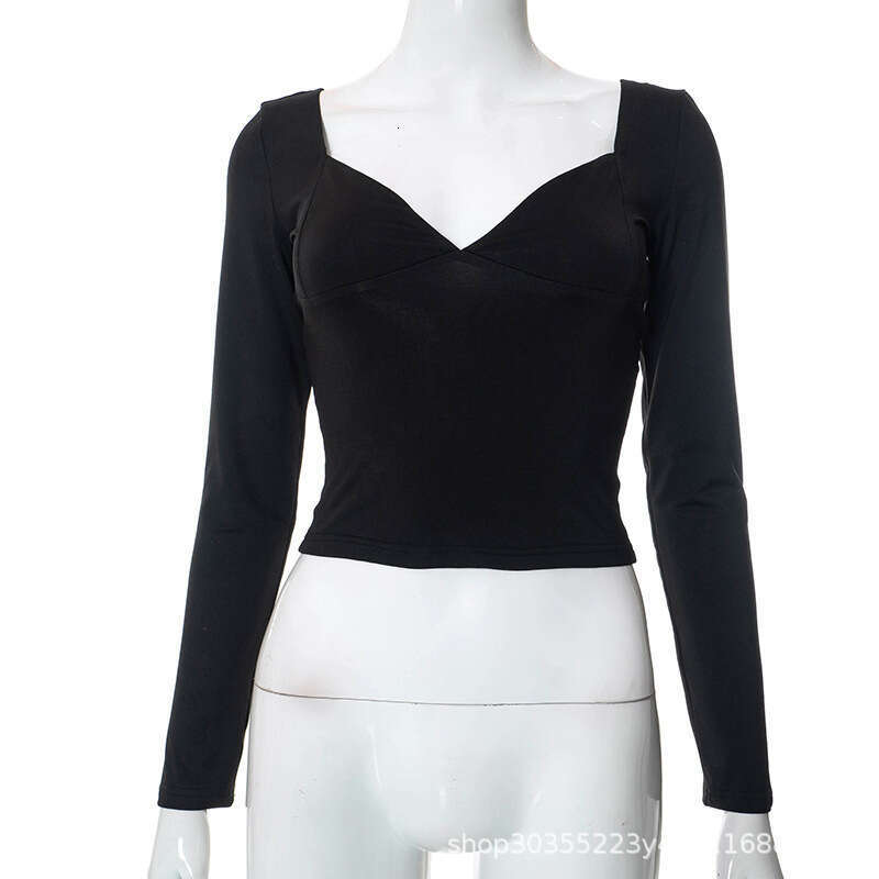 designer t shirt Premium Women's Long Sleeve V-Neck T-Shirt Double Lined Crop Top with Seam Cover Cups