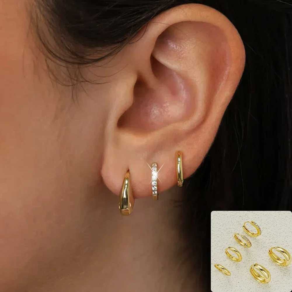 3Pairs Set Fashion Stainless Steel Crystal Oval Huggie Hoop Earrings for Women 18K Gold Plated Dangle Hoop Earring Punk Jewelry XJ250814