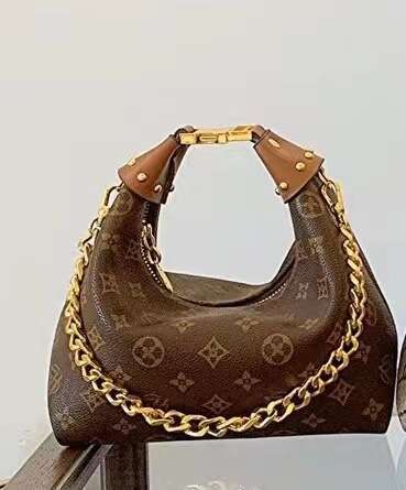 DHessentials Trendy Monogram Shoulder Bag - Luxury Chain Crossbody Bag for Women, Fashionable Underarm Purse (Brown/Beige)