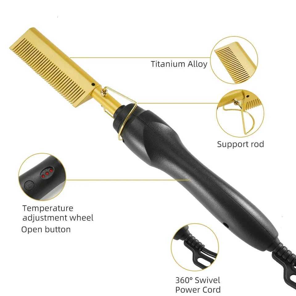 Hair Straightener Flat Irons Wet Dry Use Hot Comb Heating Hair Straight Styler Curling Iron Comb Fast Heating Press Comb W250814