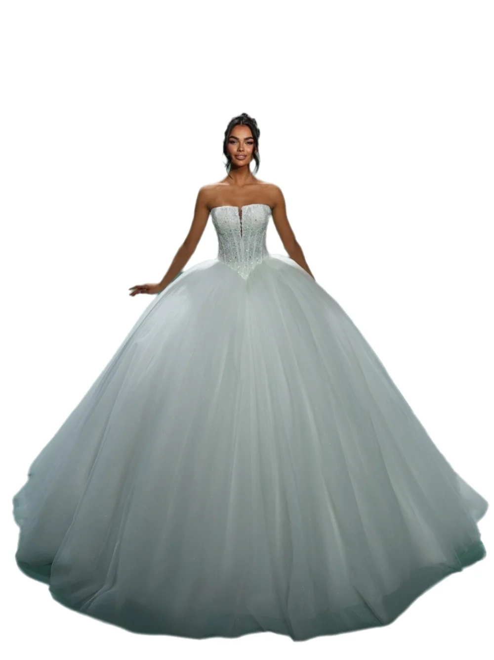 2025 New Princess Ball Gown Wedding Dress Strapless Lace Appliques Long Train Tulle Puffy Bridal Bride Gown Vestidos De Novia