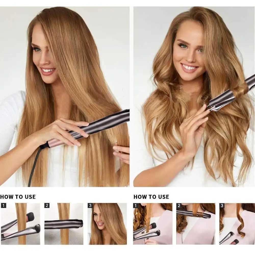 Professional Spiral Wave Curl and Straight Iron Styling Tools 2 in 1 Hair Curler Straightener Twisted Ionic Flat Iron Styler W250814