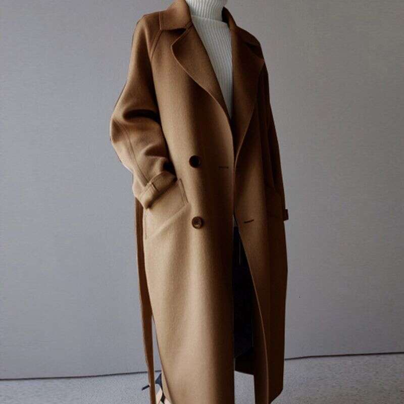 Women Coats 2023 Autumn And Winter New Femmes Women's Solid Color Lapel Loose Long Double-Sided Wool Coat Female
