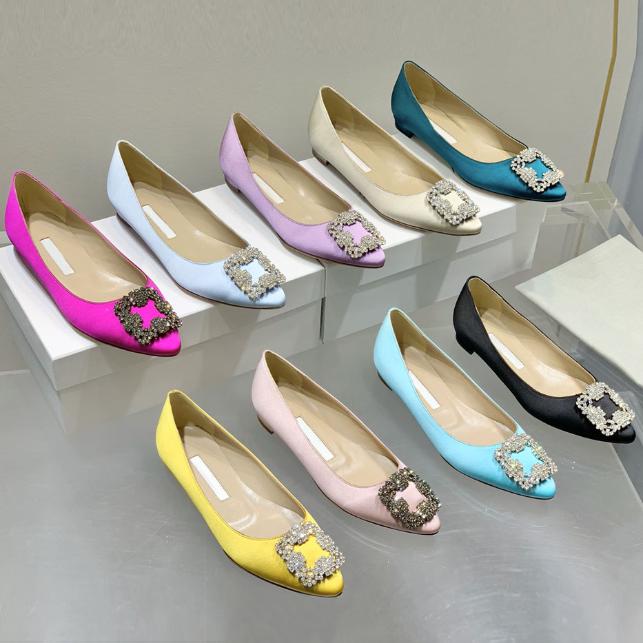 designer shoes Paris Brand designer Ballet Flats Shoes Women Red White Blue Dark Fuchsia Satin Jewel Buckle Flat Pumps Round Toe Ladies Dress Shoes channelshoe