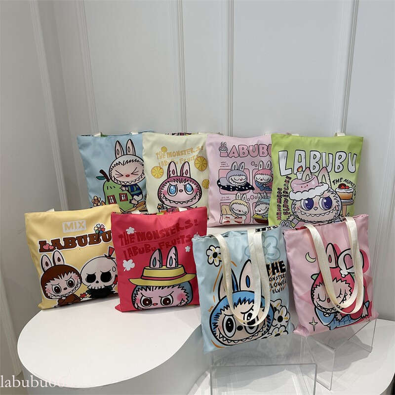 New Labubu Single Eco-friendly Canvas Casual Shoulder Shopping Internet Celebrity Bag Cartoon