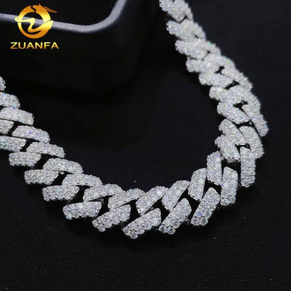 Promotion Selling Fashion Hip Hop Jewelry 925 Sterling Silver 12mm 2 Rows Iced Out VVS Moissanite Diamond Miami Cuban Link Chain
